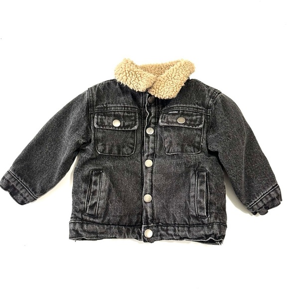 Volcom Toddler Baby Boys Sz 12 Months Sherpa Lined Black Wash Snap Denim Jacket - Picture 1 of 9